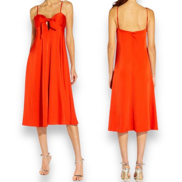 NWT AIDAN MATTOX DRESS 4 RED MIDI STRAPLESS EMPIRE WAIST ALINE SILKY SWEETHEART - Picture 1 of 11